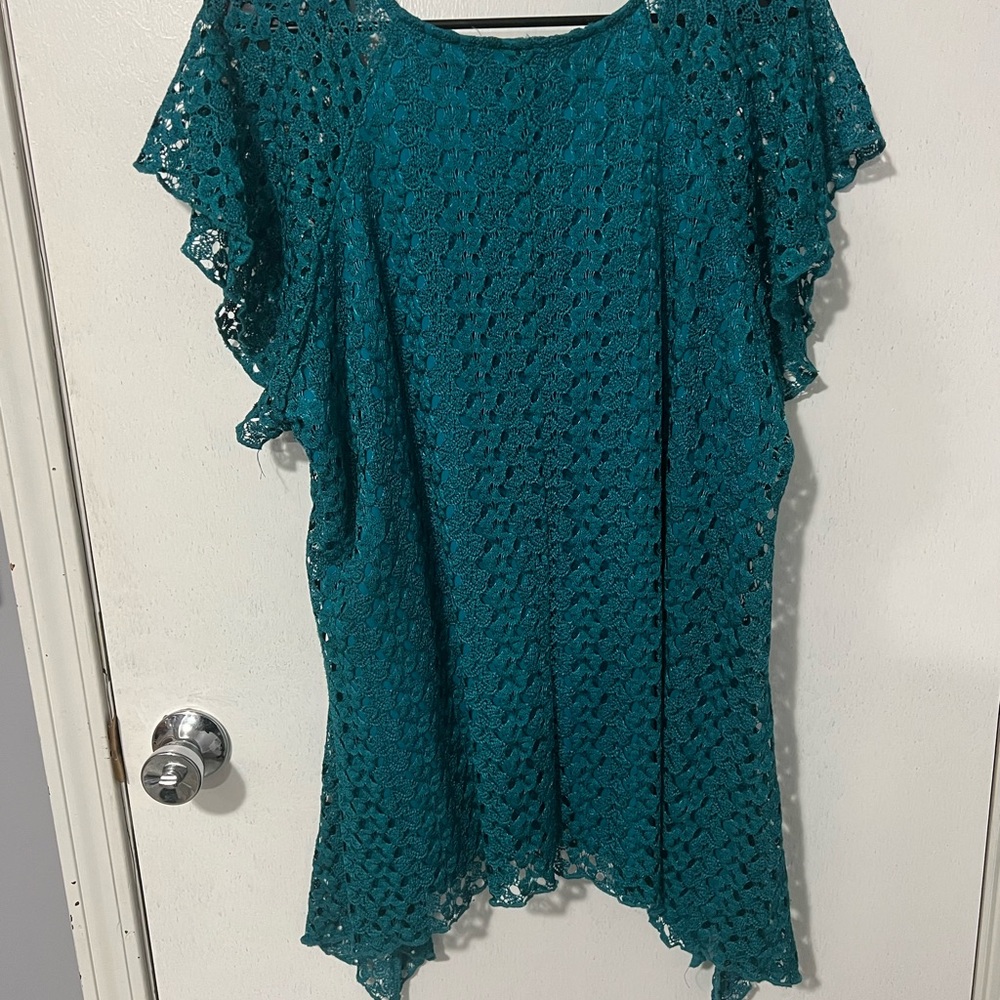 Teal Lace Overlay Dress - Picture 2 of 3